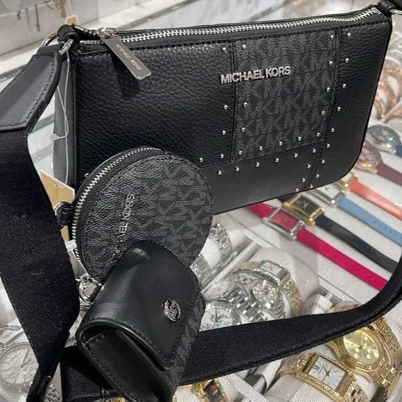 Michael Kors Jet Set Signature Logo Crossbody Bag with Case for Apple Airpods P